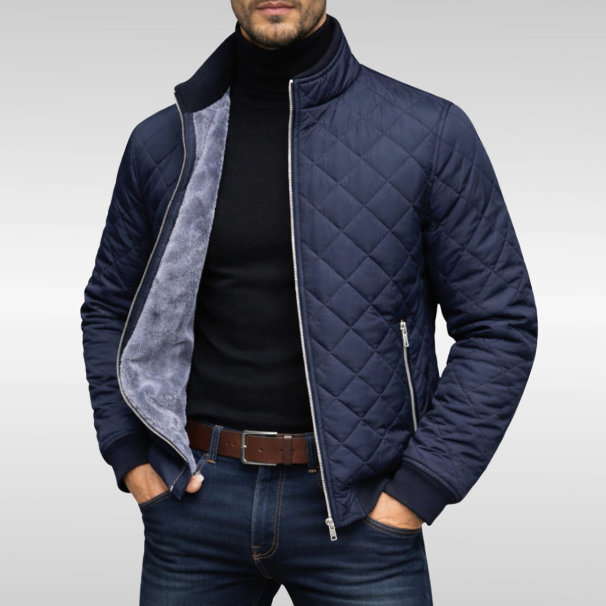 Chaqueta de invierno acolchada con forro polar para hombre y cierre