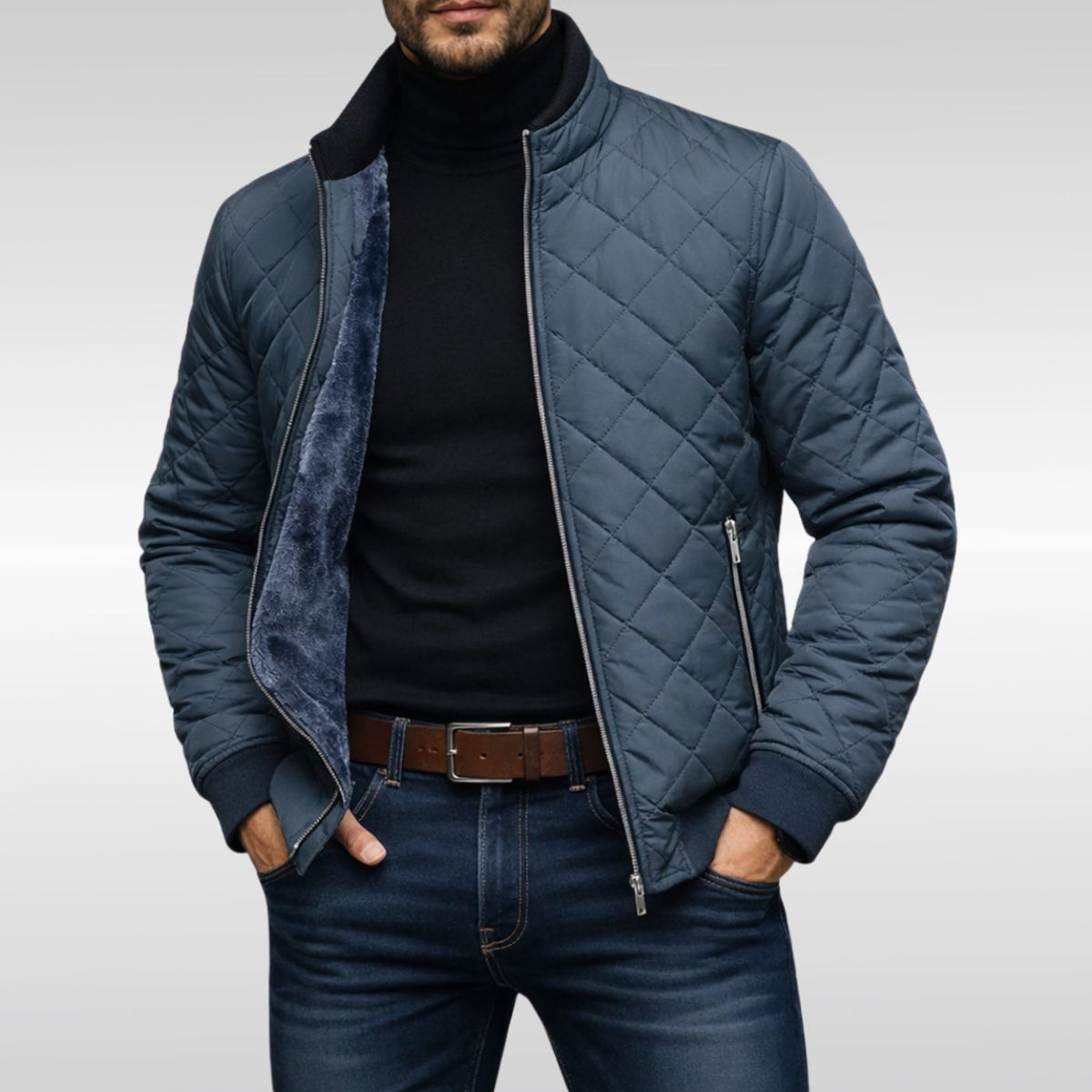 Chaqueta de invierno acolchada con forro polar para hombre y cierre