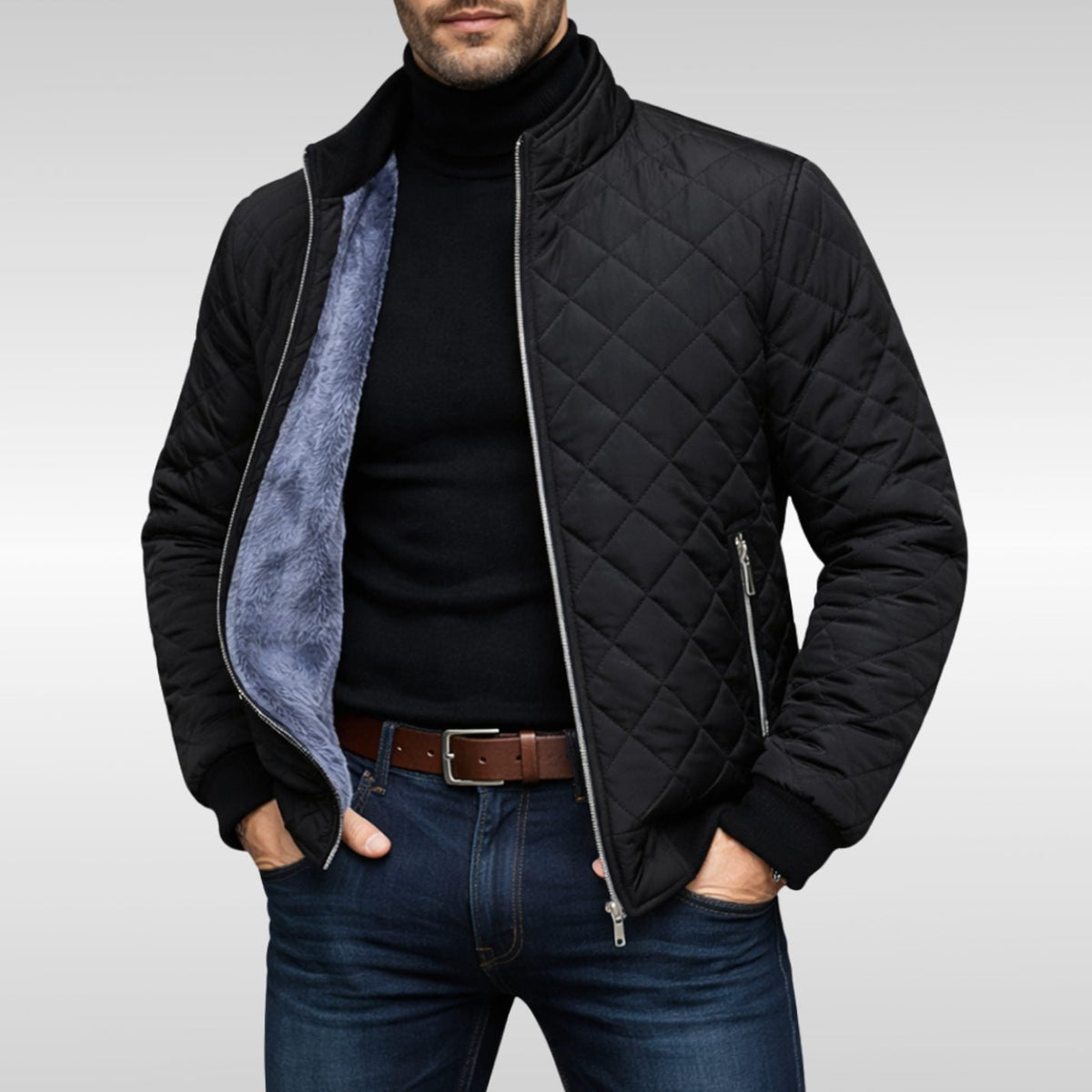 Chaqueta de invierno acolchada con forro polar para hombre y cierre
