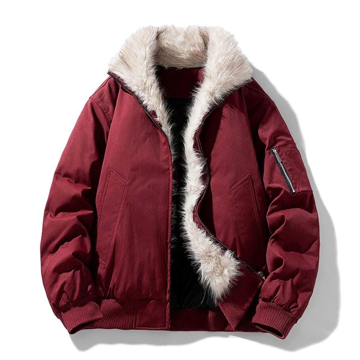 Chaqueta bomber cortavientos para hombre con forro de pelo sintético y cierre