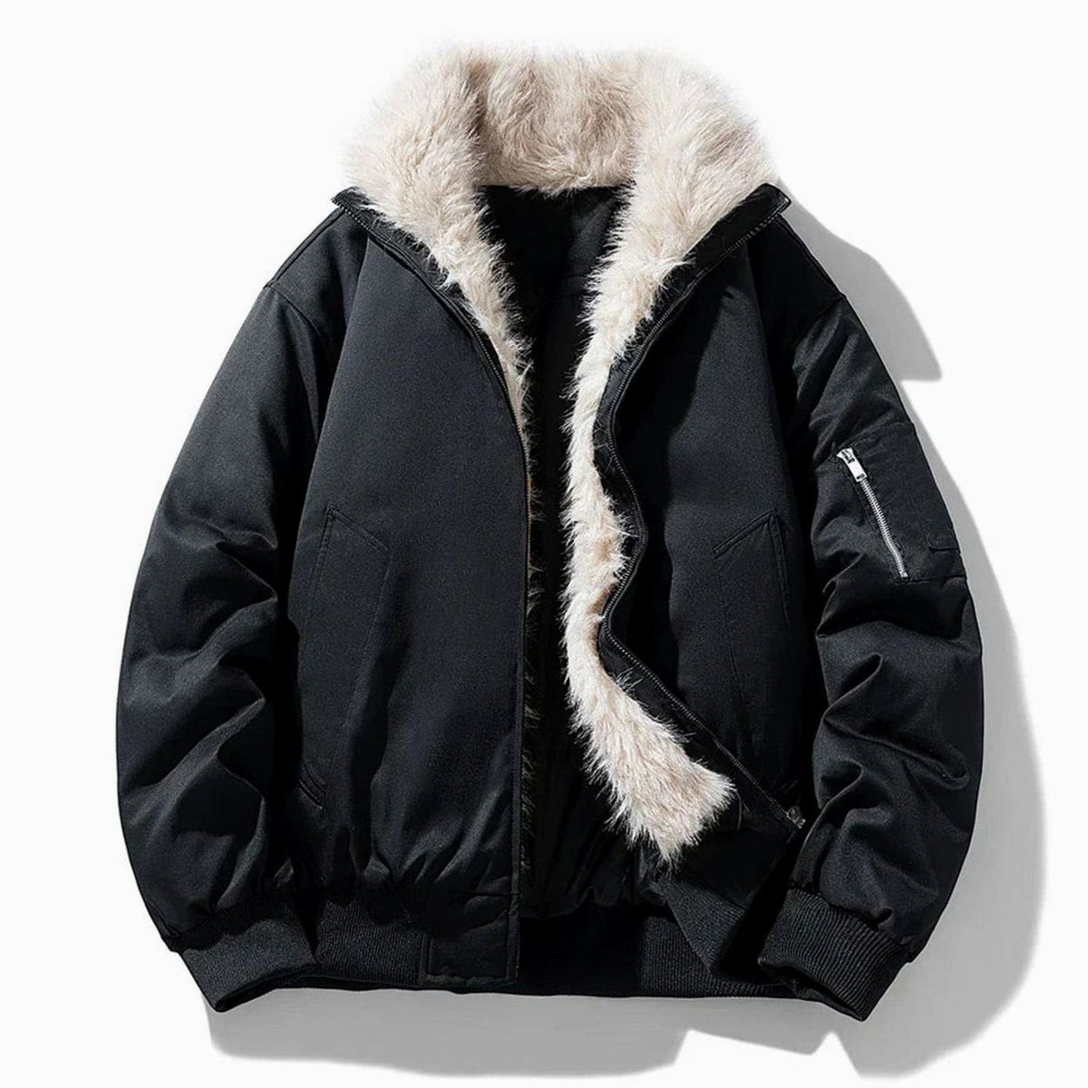 Chaqueta bomber cortavientos para hombre con forro de pelo sintético y cierre