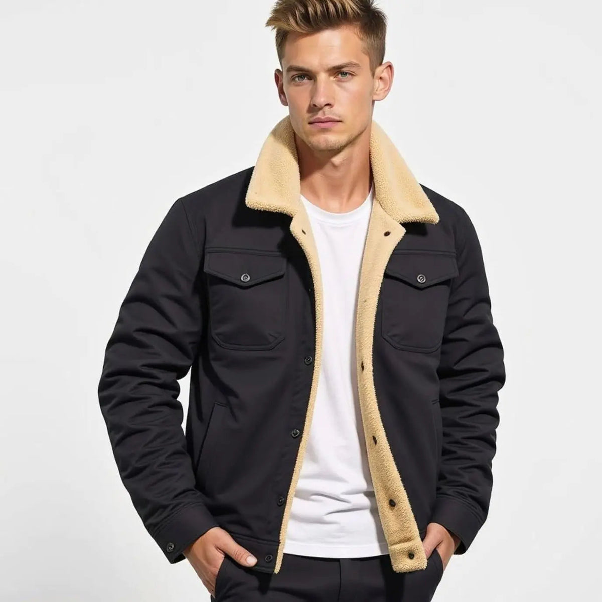 Chaqueta informal para hombre con forro polar y cuello de borreguito