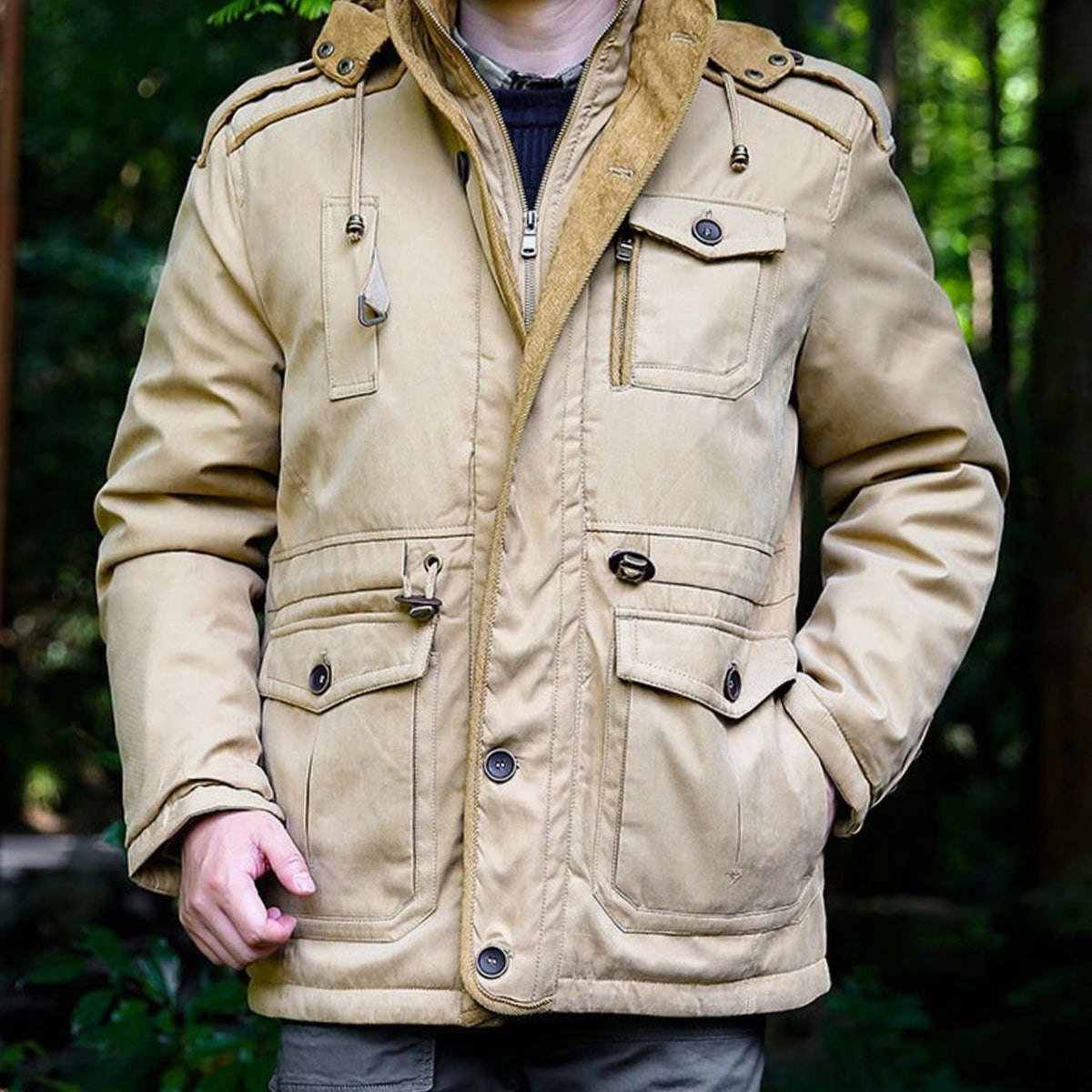 Parka acolchada con capucha para hombre, resistente al agua y con múltiples bolsillos