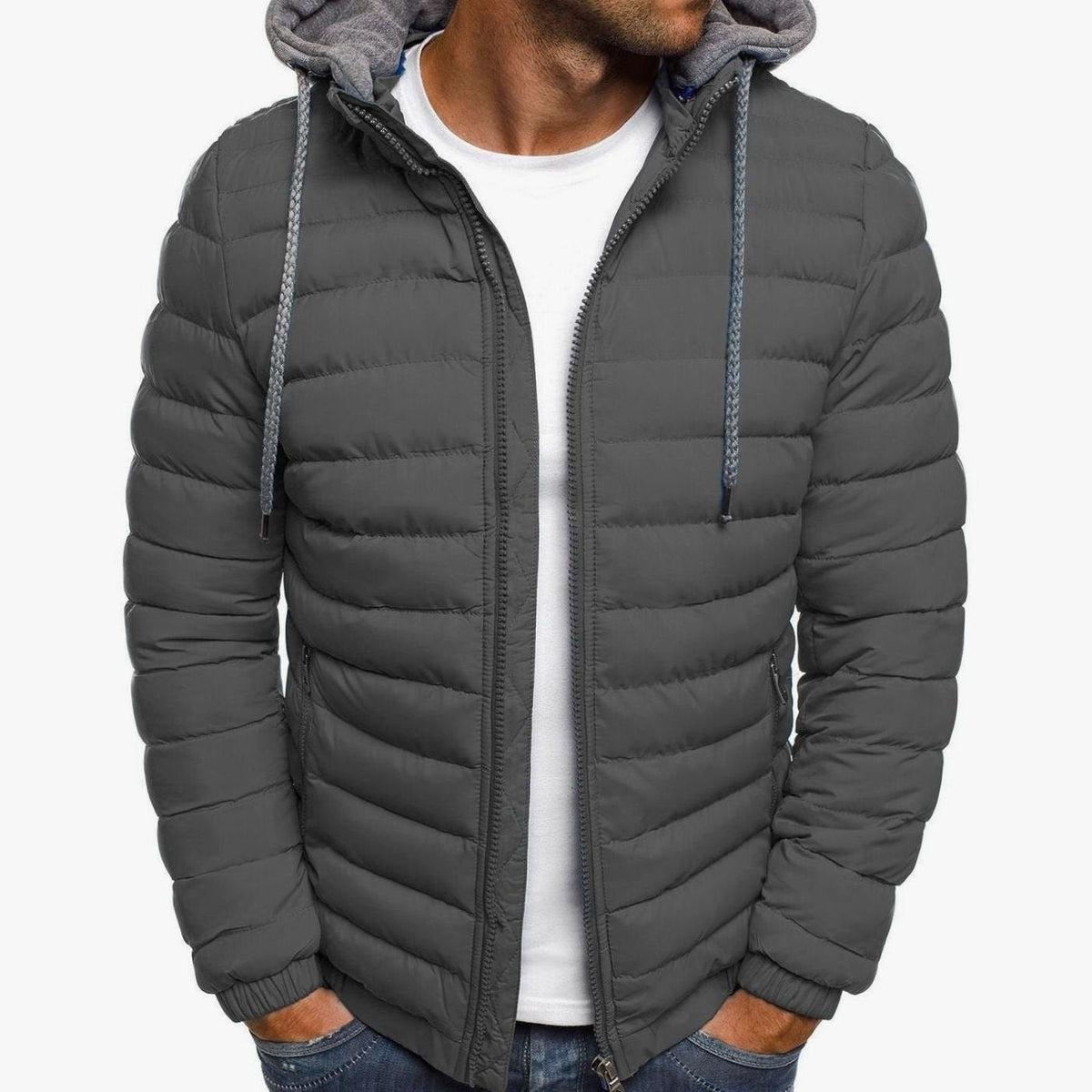 Chaqueta acolchada ligera con capucha para hombre