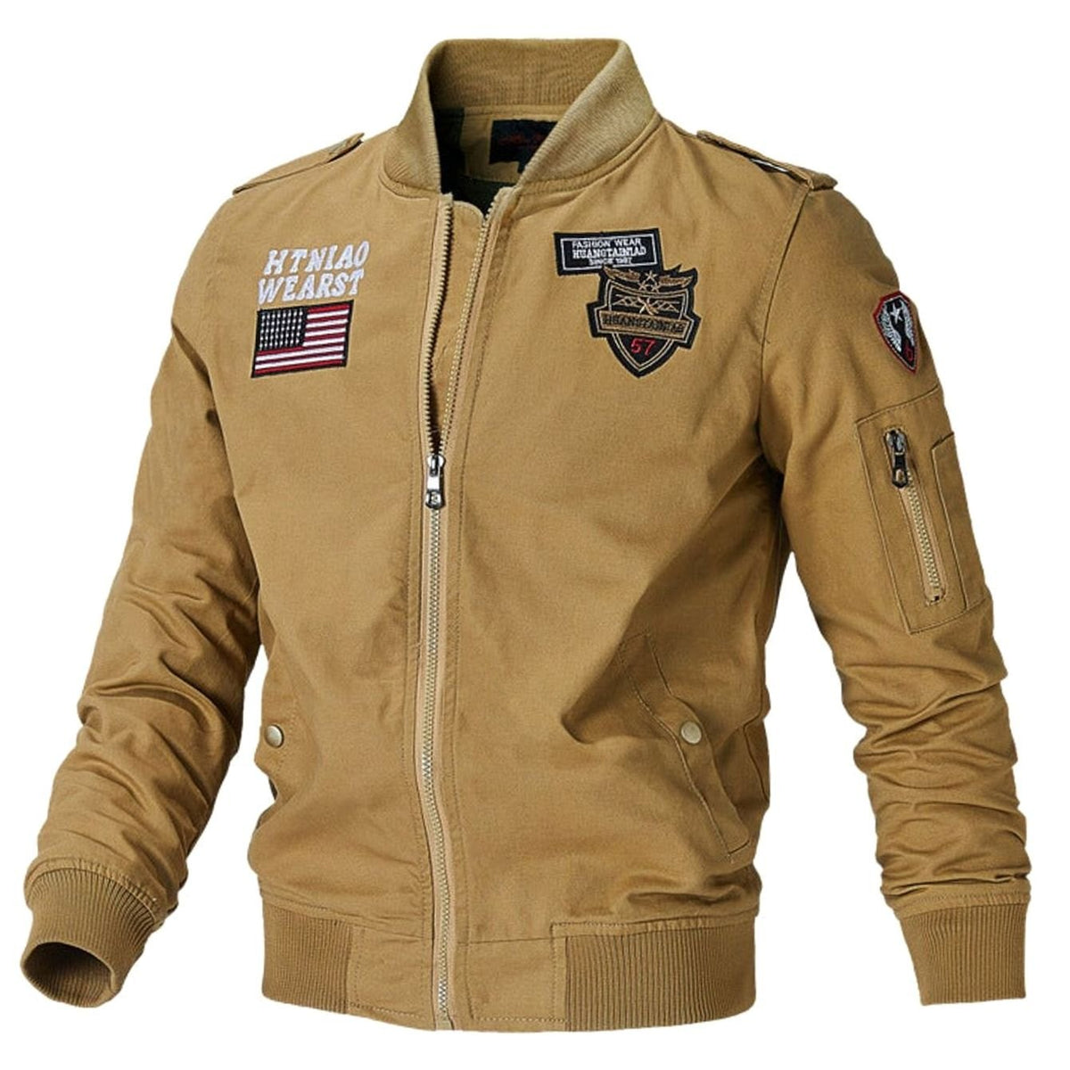 Chaqueta bomber para hombre, con parche militar y cremallera