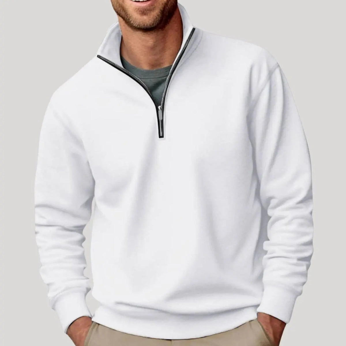 Sudadera de cuello alto para hombre, con cierre de un cuarto y cremallera, de corte holgado e informal