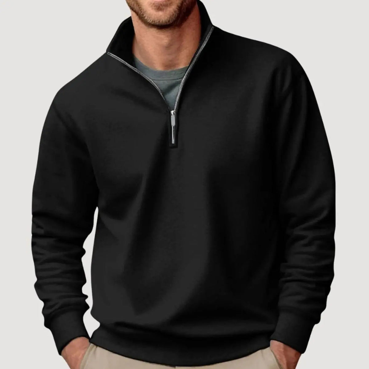 Sudadera de cuello alto para hombre, con cierre de un cuarto y cremallera, de corte holgado e informal