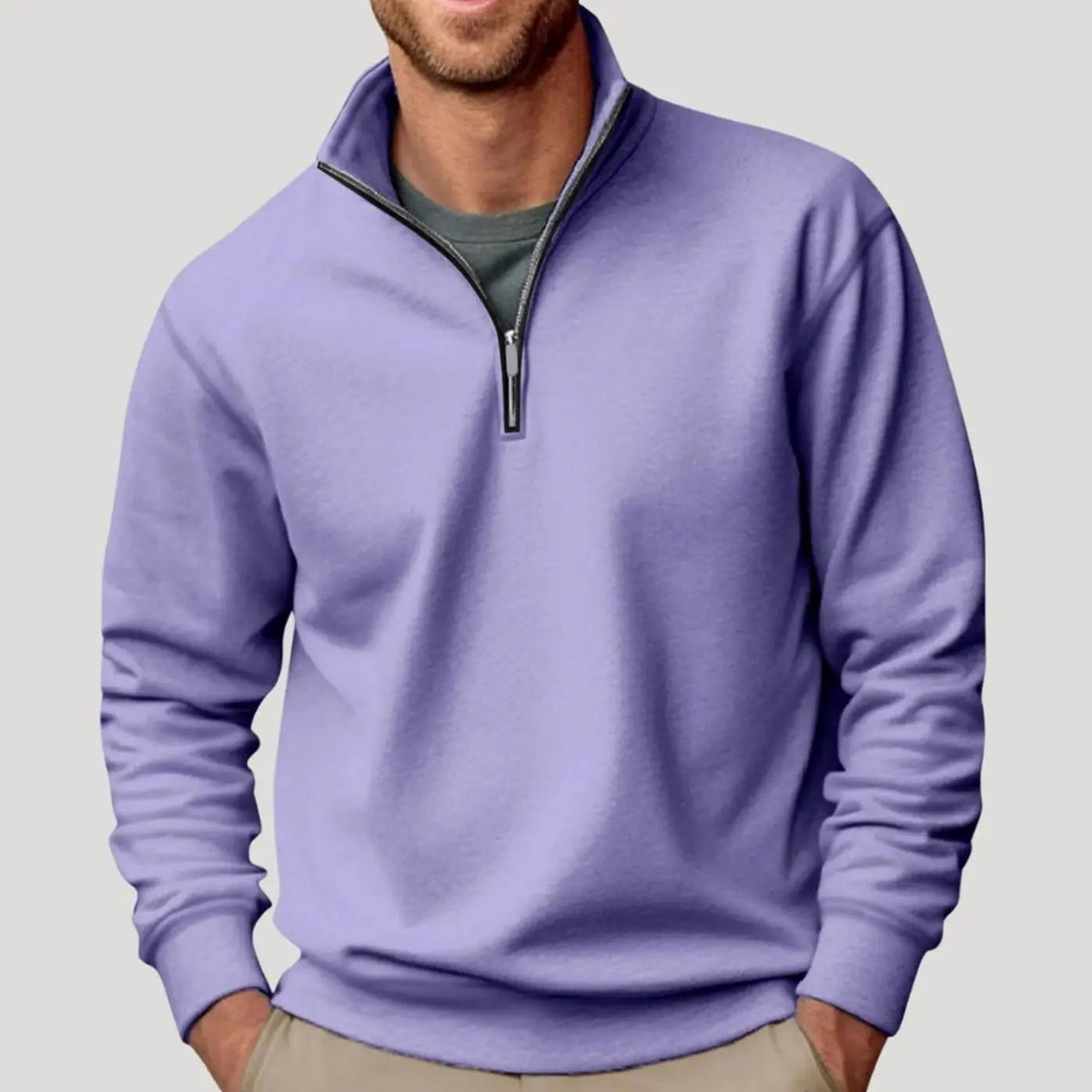 Sudadera de cuello alto para hombre, con cierre de un cuarto y cremallera, de corte holgado e informal