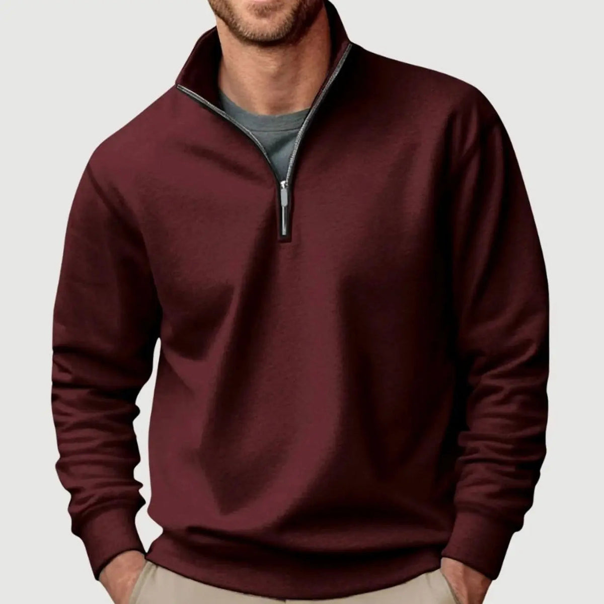 Sudadera de cuello alto para hombre, con cierre de un cuarto y cremallera, de corte holgado e informal