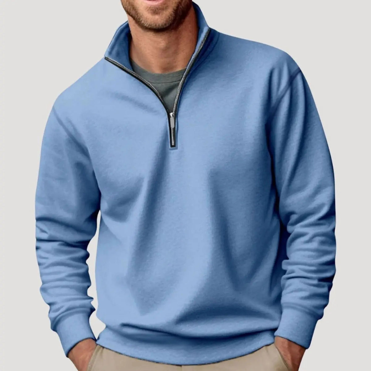 Sudadera de cuello alto para hombre, con cierre de un cuarto y cremallera, de corte holgado e informal