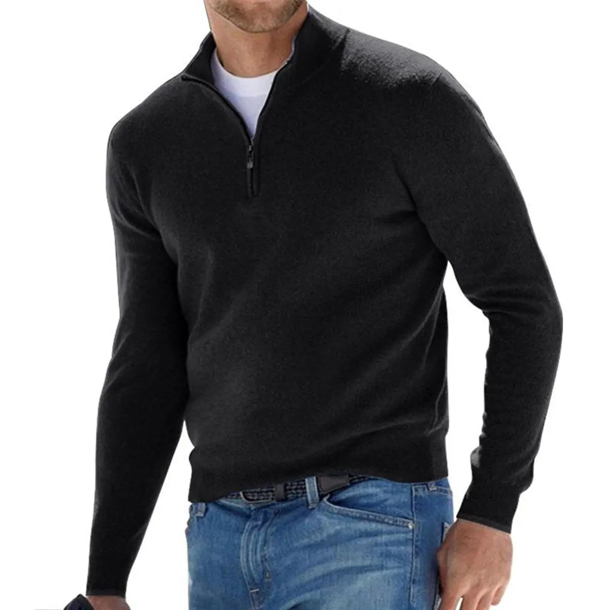 Jersey de punto acanalado para hombre, con cierre de medio cuarto y cremallera