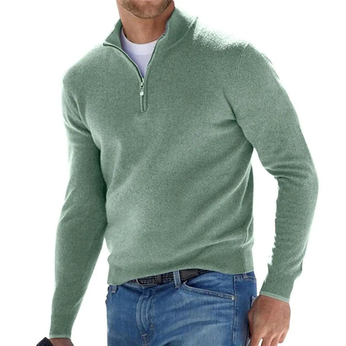 Jersey de punto acanalado para hombre, con cierre de medio cuarto y cremallera