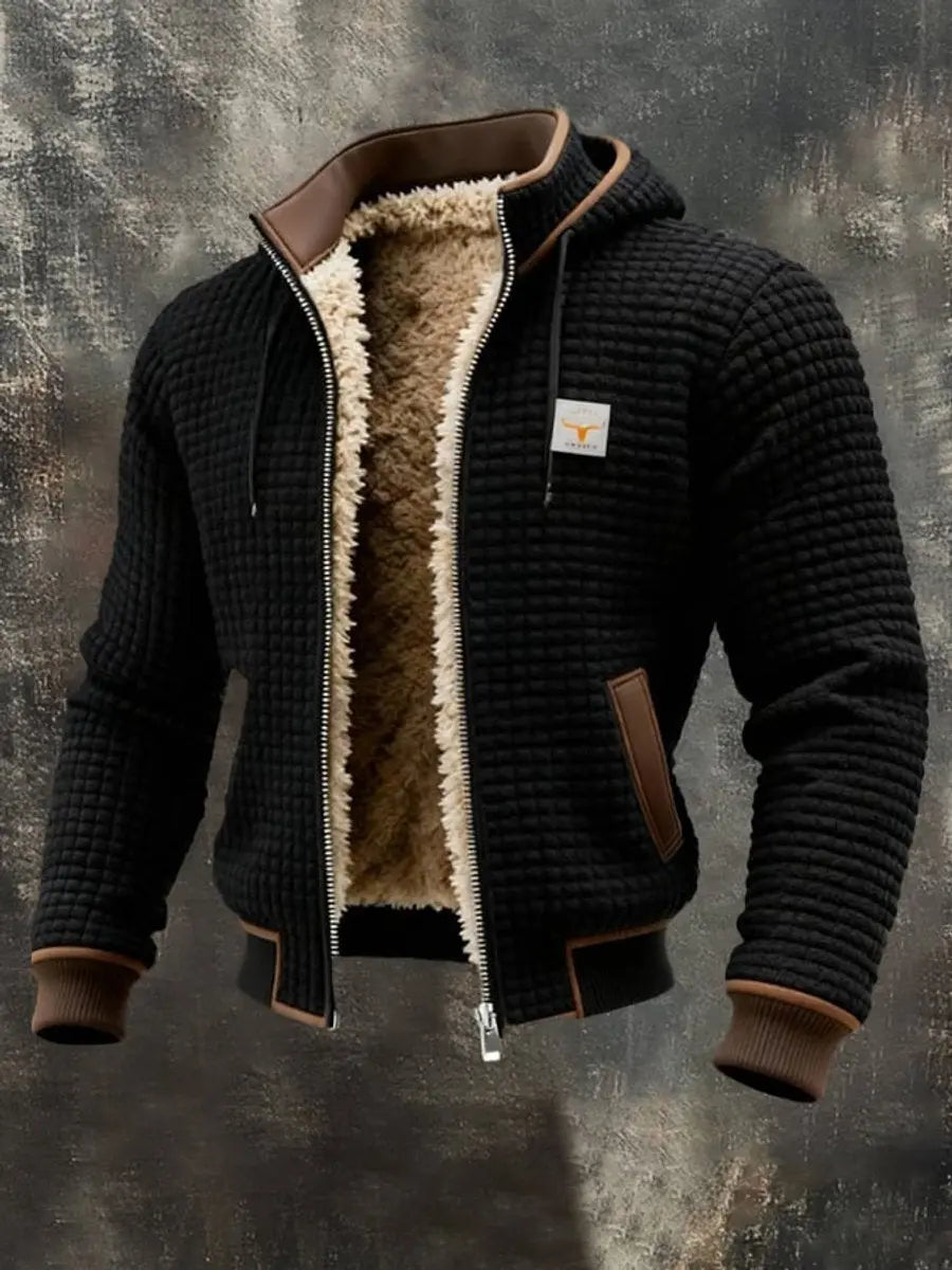 Abrigo acolchado de invierno para hombre, con forro de felpa, capucha y cremallera