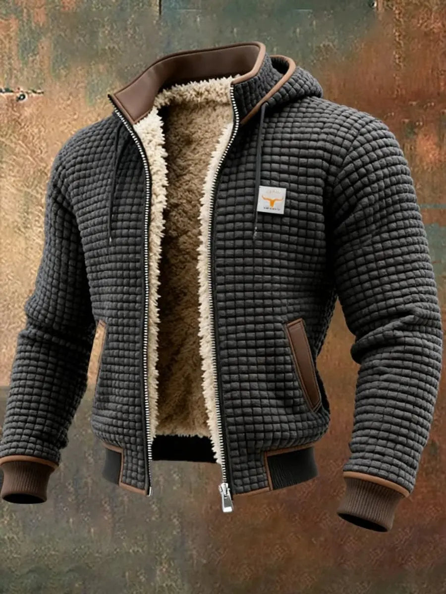 Abrigo acolchado de invierno para hombre, con forro de felpa, capucha y cremallera