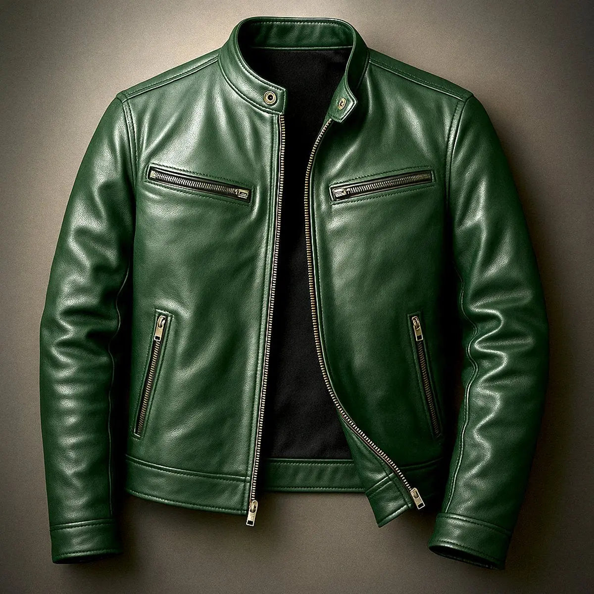 Chaqueta acolchada de estilo biker para hombre, con efecto de piel y cremallera