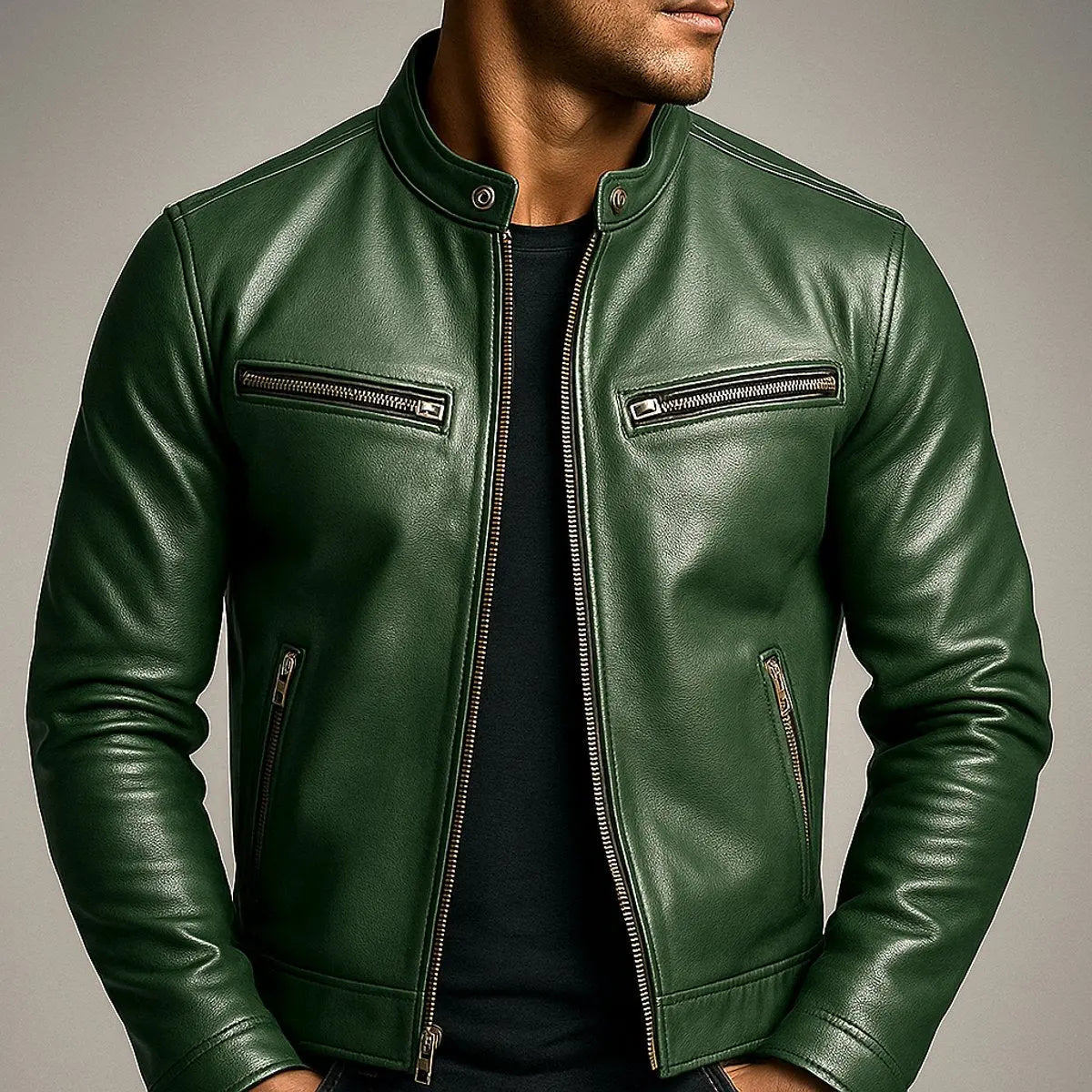 Chaqueta acolchada de estilo biker para hombre, con efecto de piel y cremallera