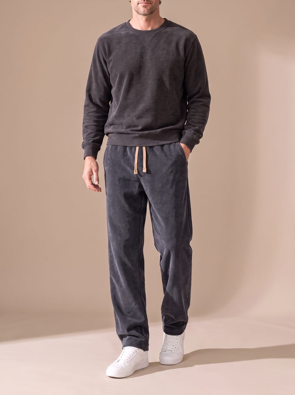 Pantalones de pana de pierna recta y corte holgado para hombre, con cordón