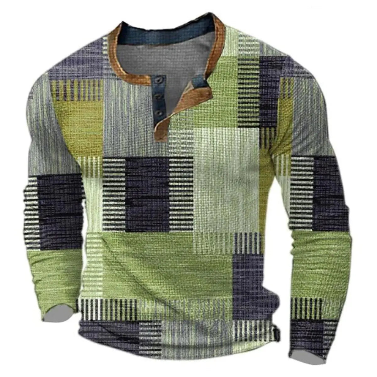 Jersey de punto de manga larga para hombre, con bloques de color retro y cuello Henley