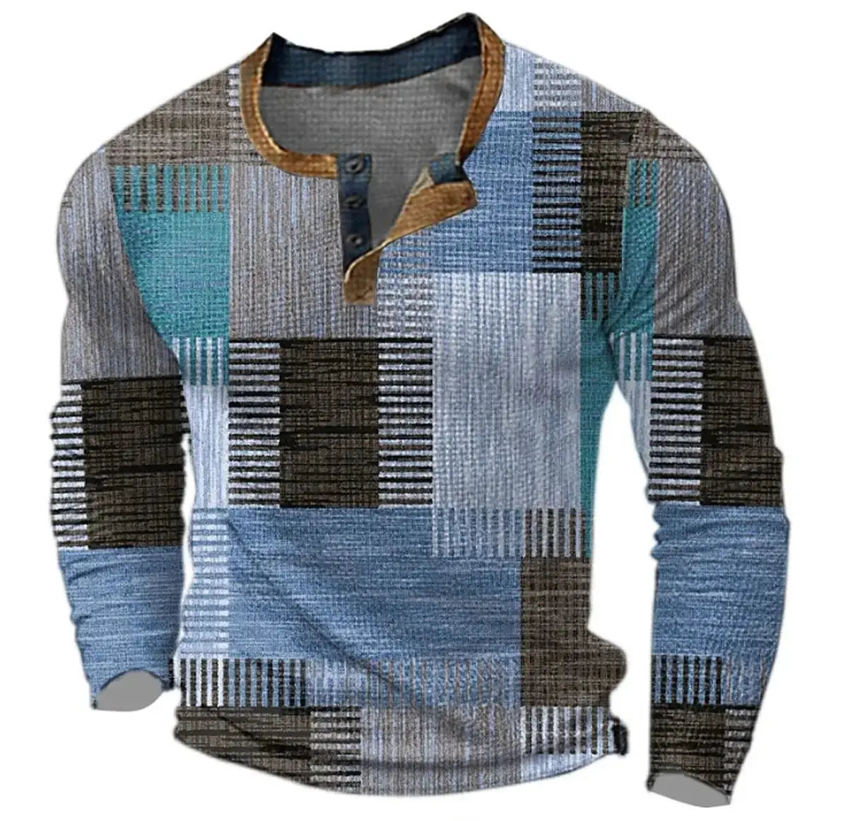 Jersey de punto de manga larga para hombre, con bloques de color retro y cuello Henley