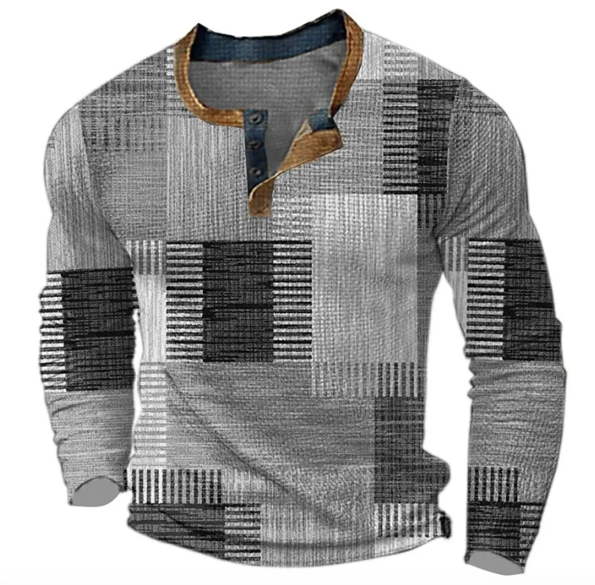 Jersey de punto de manga larga para hombre, con bloques de color retro y cuello Henley