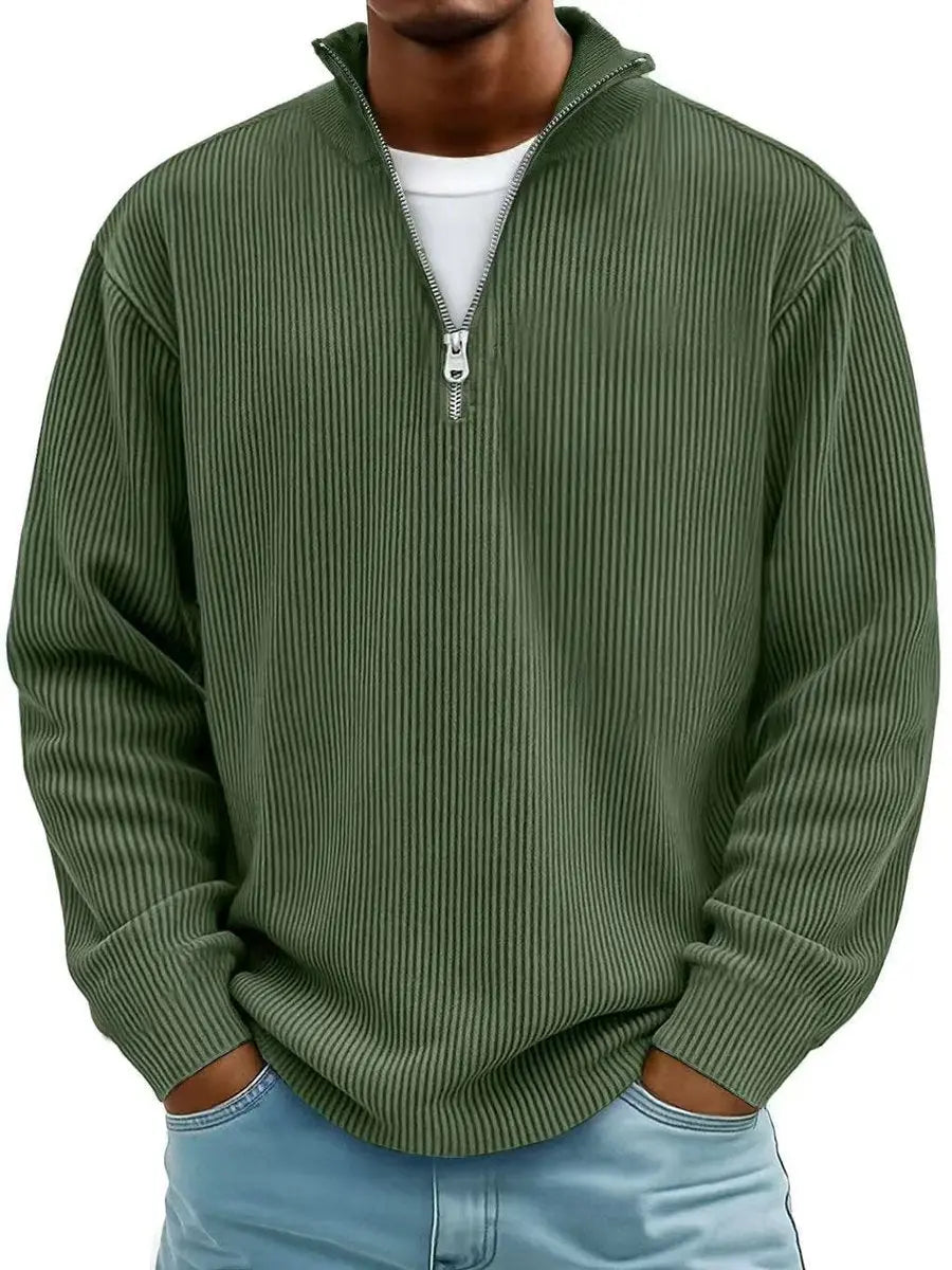Jersey de punto acanalado para hombre, con cierre de un cuarto y cremallera