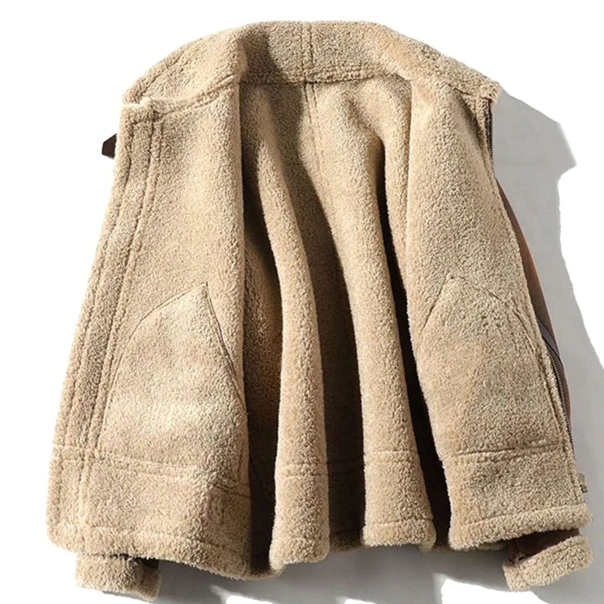 Chaqueta bomber de aviador de ante para hombre, forrada de borreguito