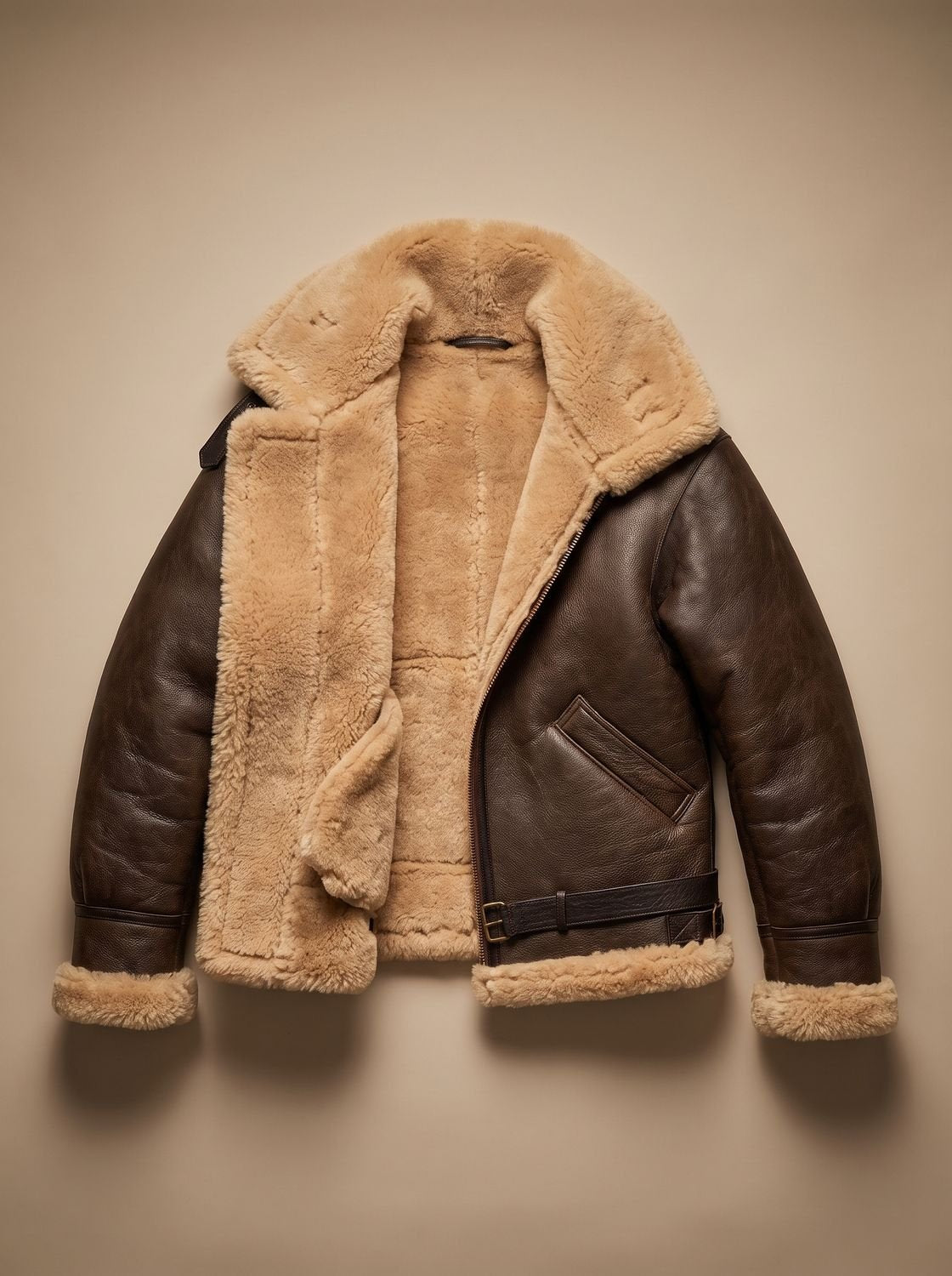 Archie | Chaqueta bomber de cuero de piel de oveja para hombre, estilo aviador y cuello de borreguito