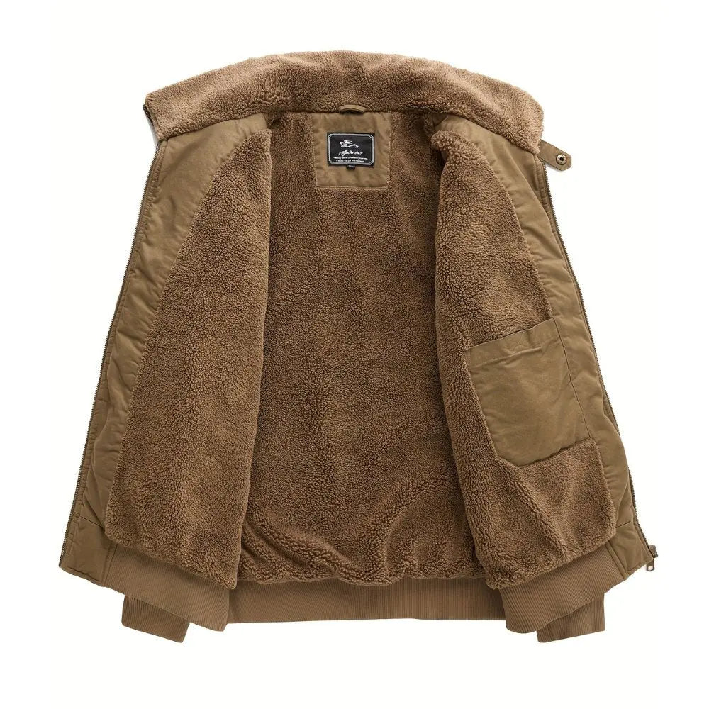 Chaqueta bomber para hombre, con cuello de borreguito y cierre delantero de cremallera