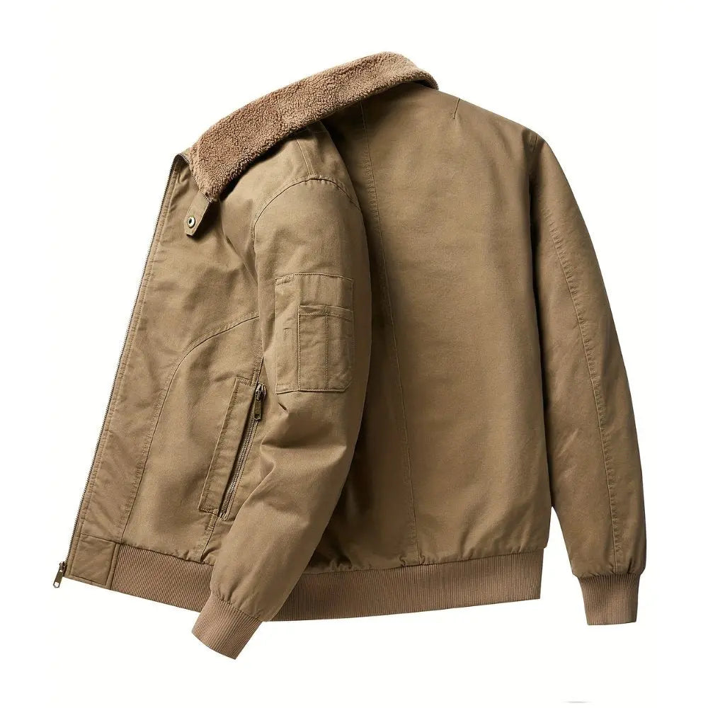 Chaqueta bomber para hombre, con cuello de borreguito y cierre delantero de cremallera