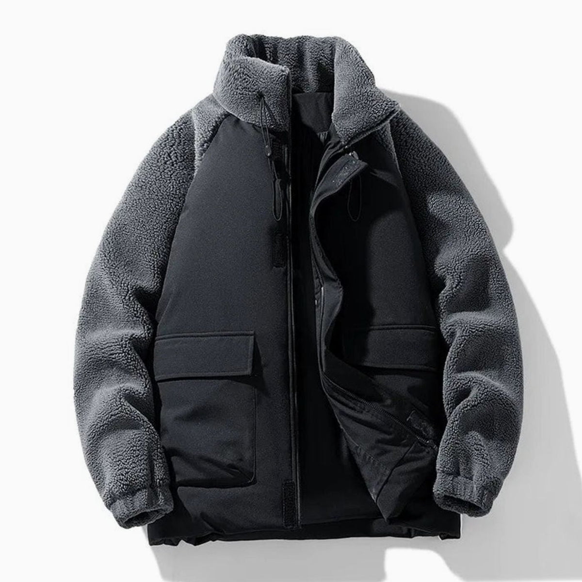 Chaqueta de invierno para hombre, con bloques de color de borreguito y cremallera