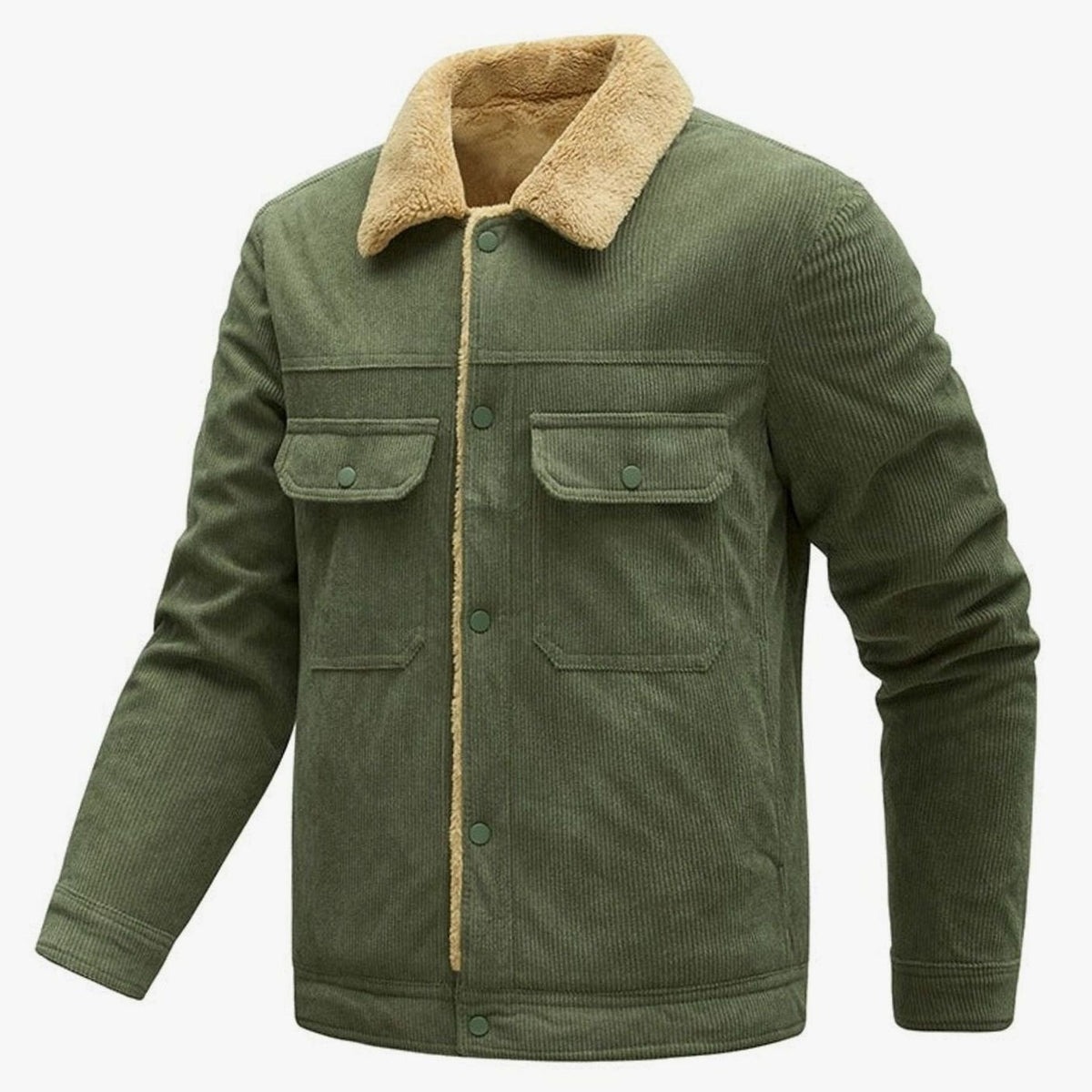 Chaqueta de pana para hombre, forrada de borreguito, con botones y bolsillos en el pecho