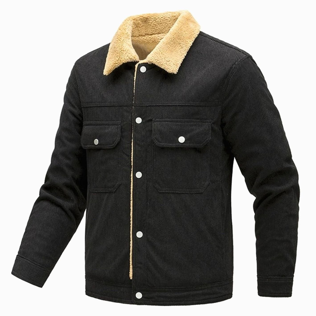 Chaqueta de pana para hombre, forrada de borreguito, con botones y bolsillos en el pecho