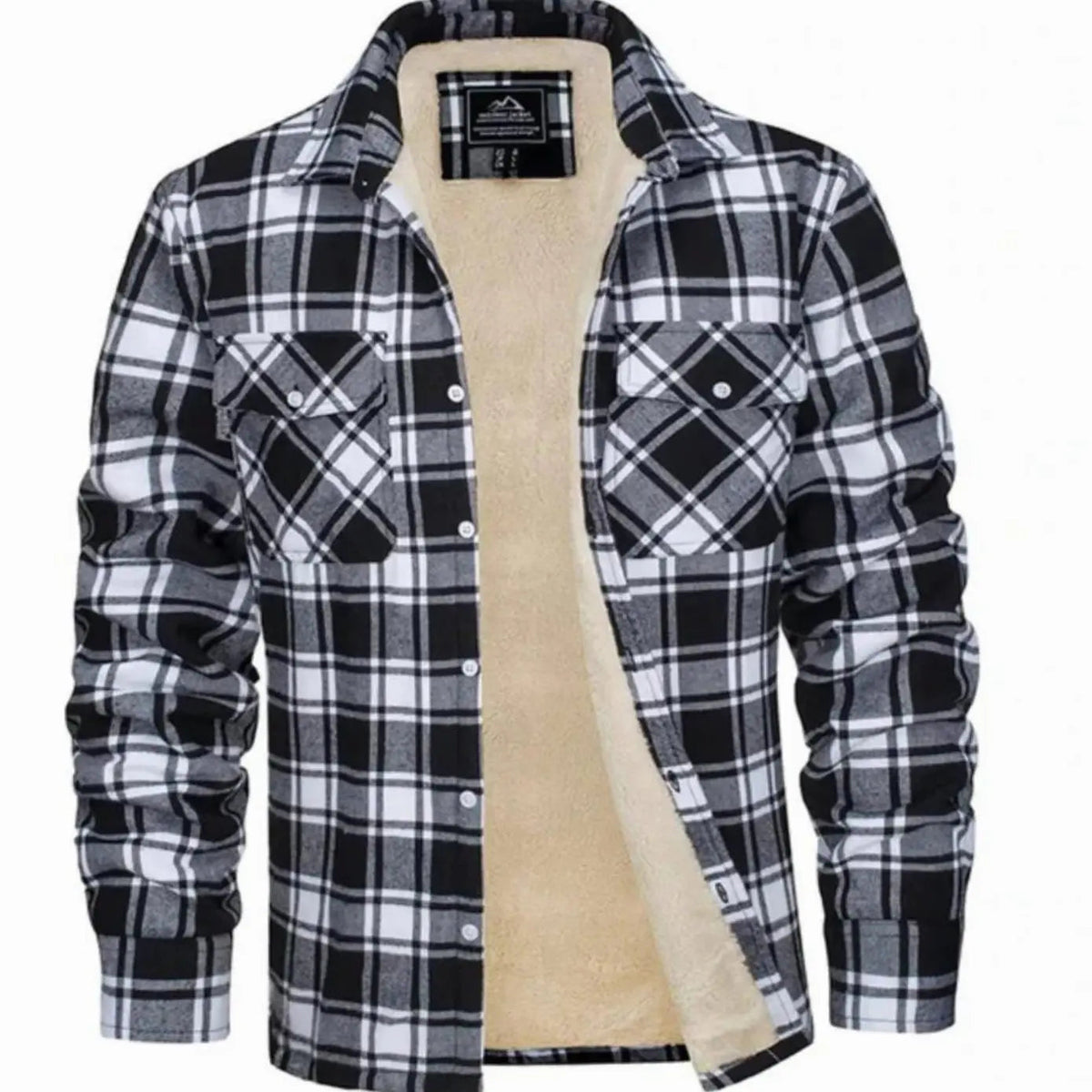 Chaqueta camisera de franela de cuadros para hombre, forrada de borreguito