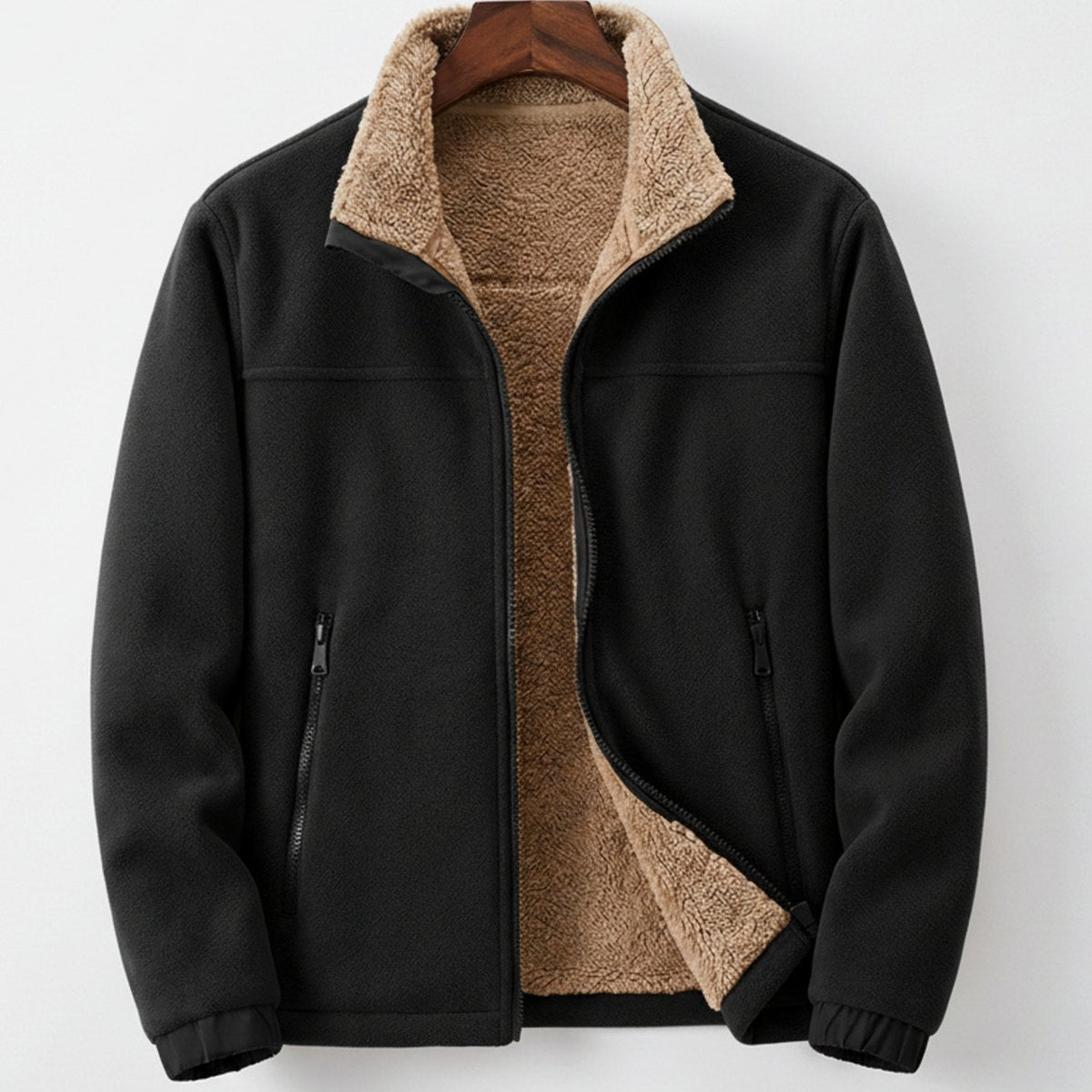 Chaqueta polar para hombre, forrada de borreguito y con cremallera completa