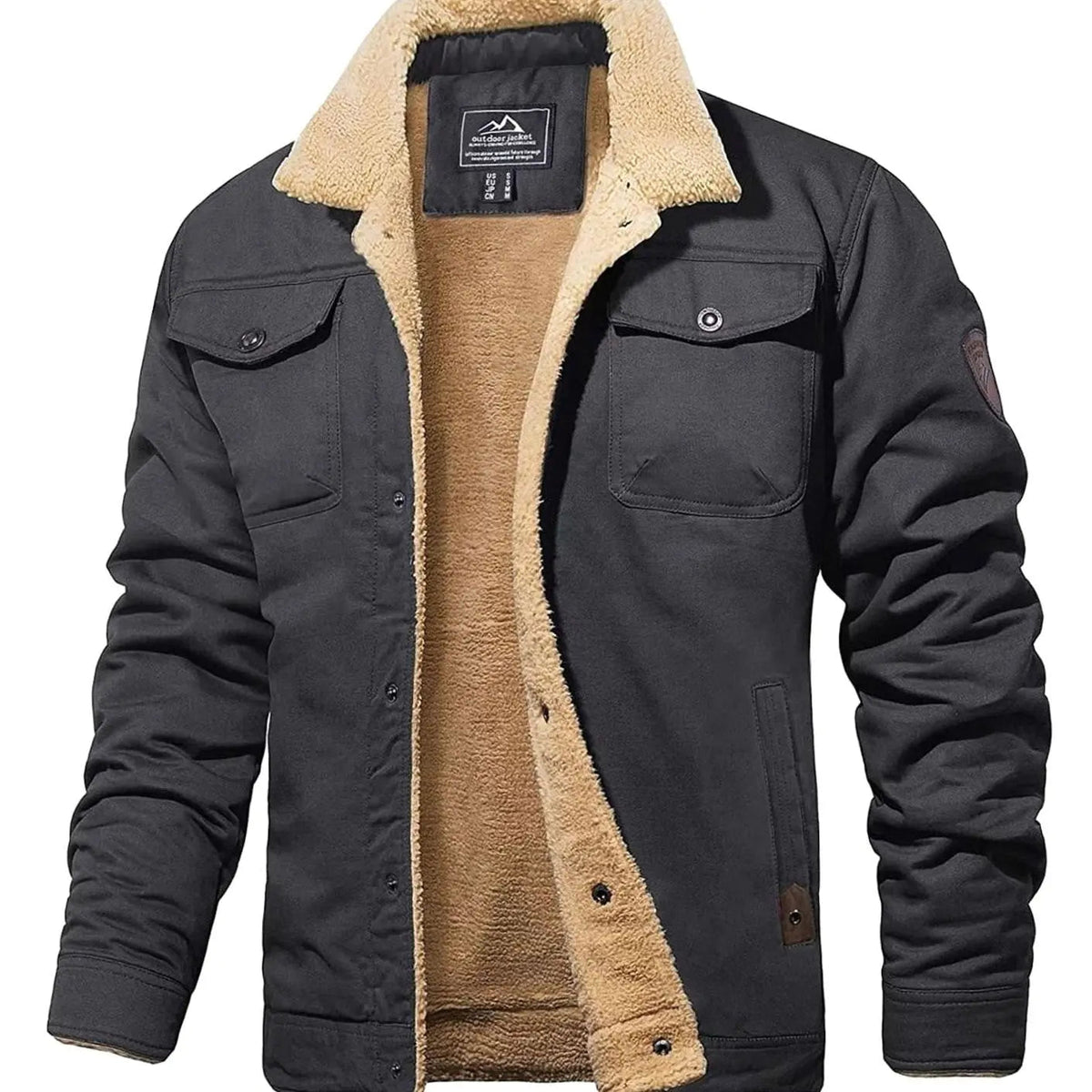Chaqueta de invierno de corte holgado para hombre, forrada de borreguito y con botones a presión
