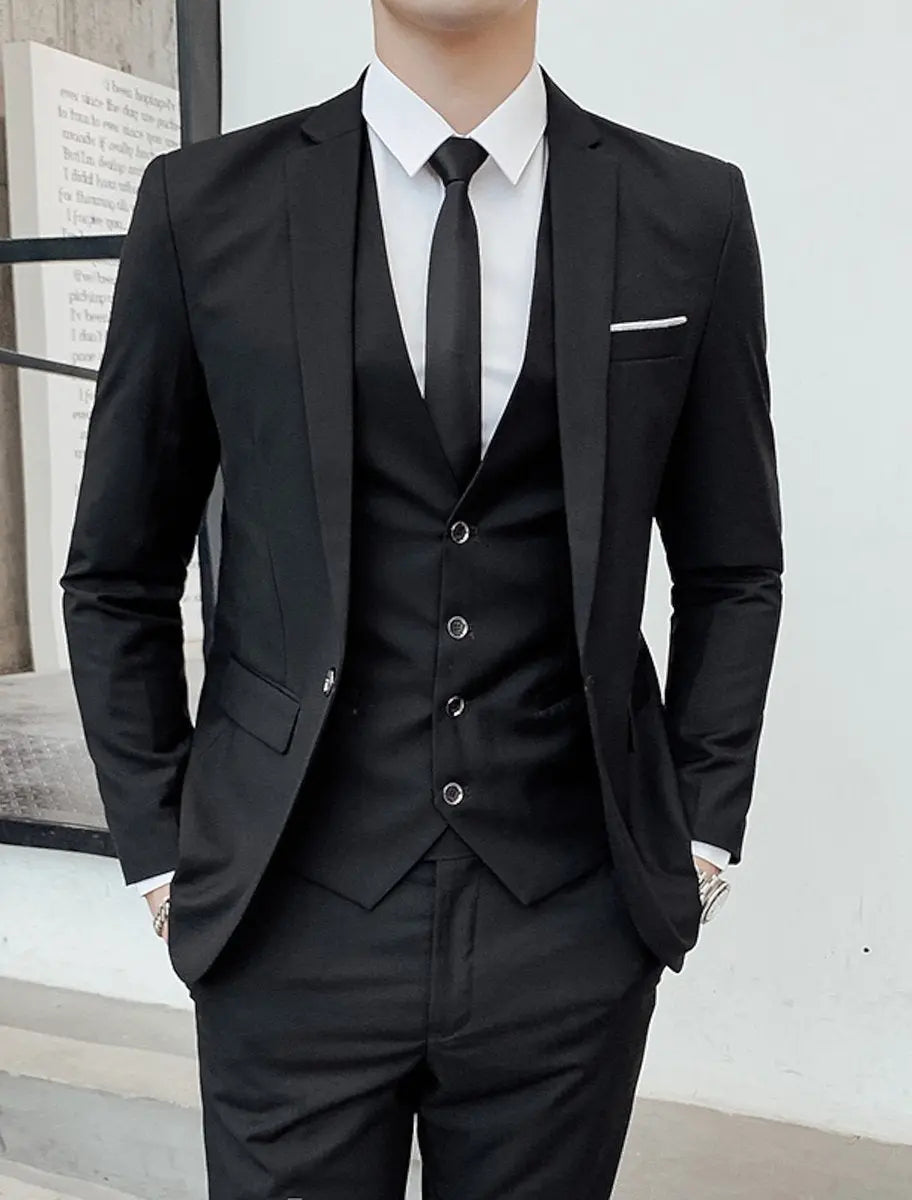 Traje sastre de tres piezas para hombre, de botonadura sencilla y dos botones