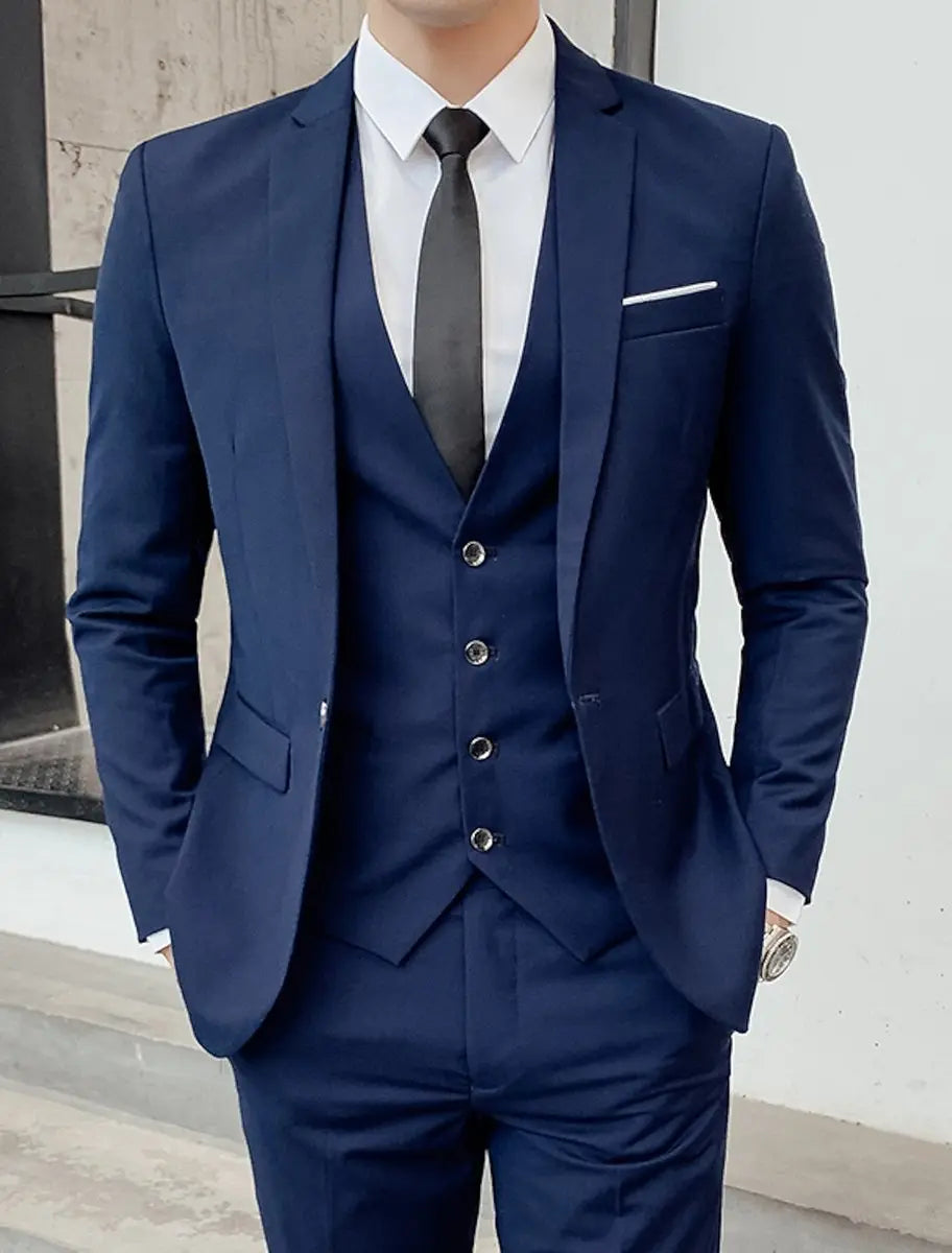 Traje sastre de tres piezas para hombre, de botonadura sencilla y dos botones