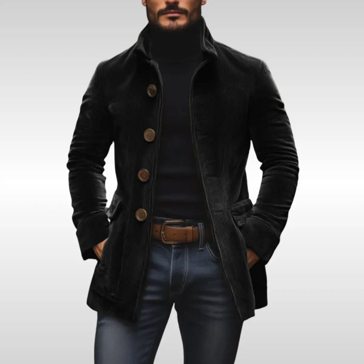 Chaqueta de pana de corte entallado para hombre, con cuello alto, botones y abrigo de lana