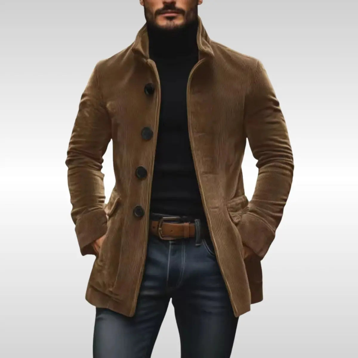 Chaqueta de pana de corte entallado para hombre, con cuello alto, botones y abrigo de lana