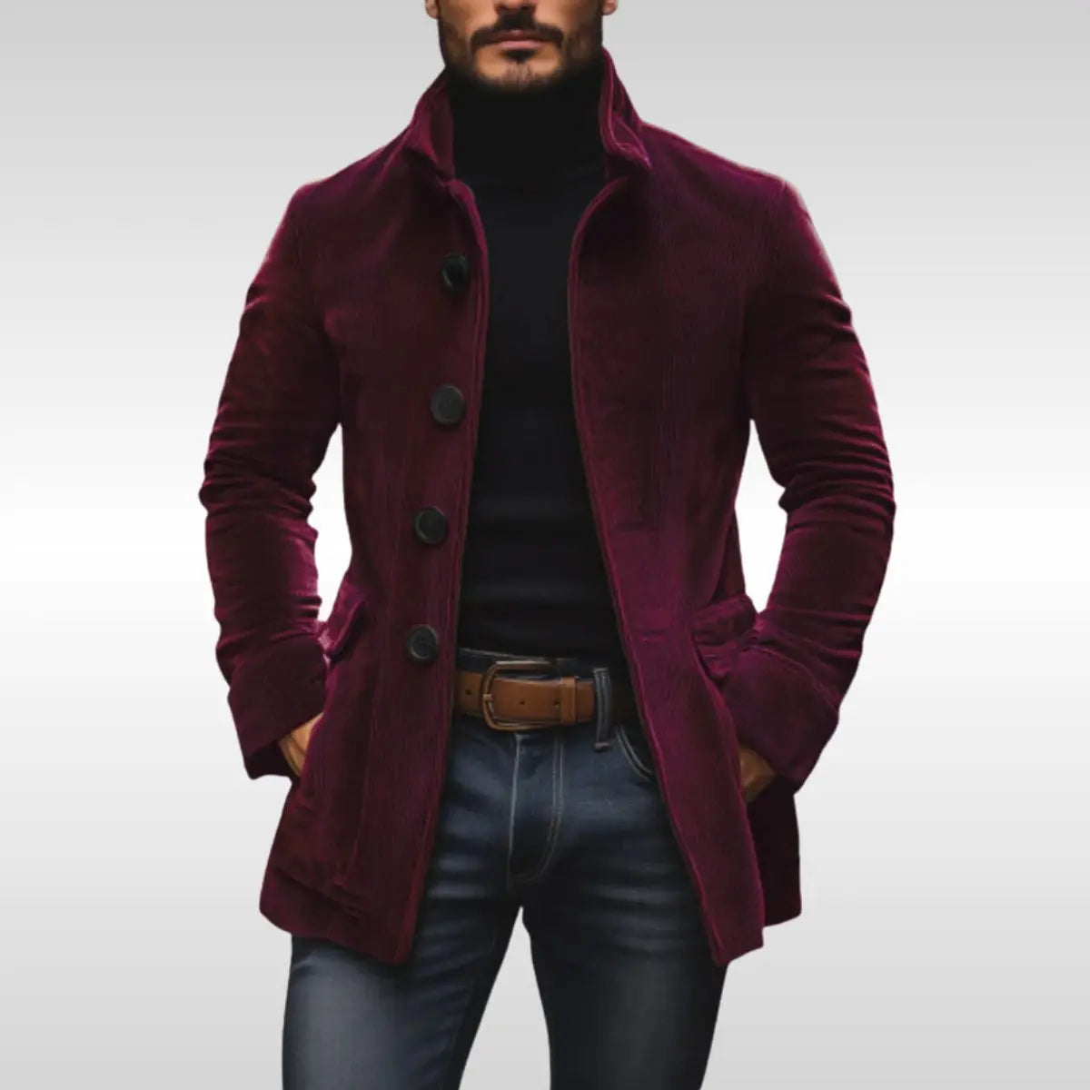Chaqueta de pana de corte entallado para hombre, con cuello alto, botones y abrigo de lana
