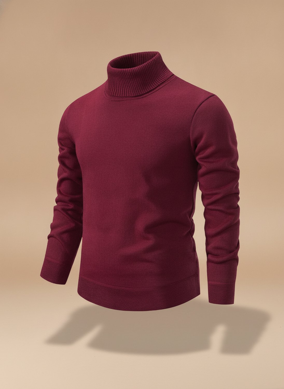 Jersey de cuello alto de punto fino acanalado y corte entallado para hombre, con puños acanalados