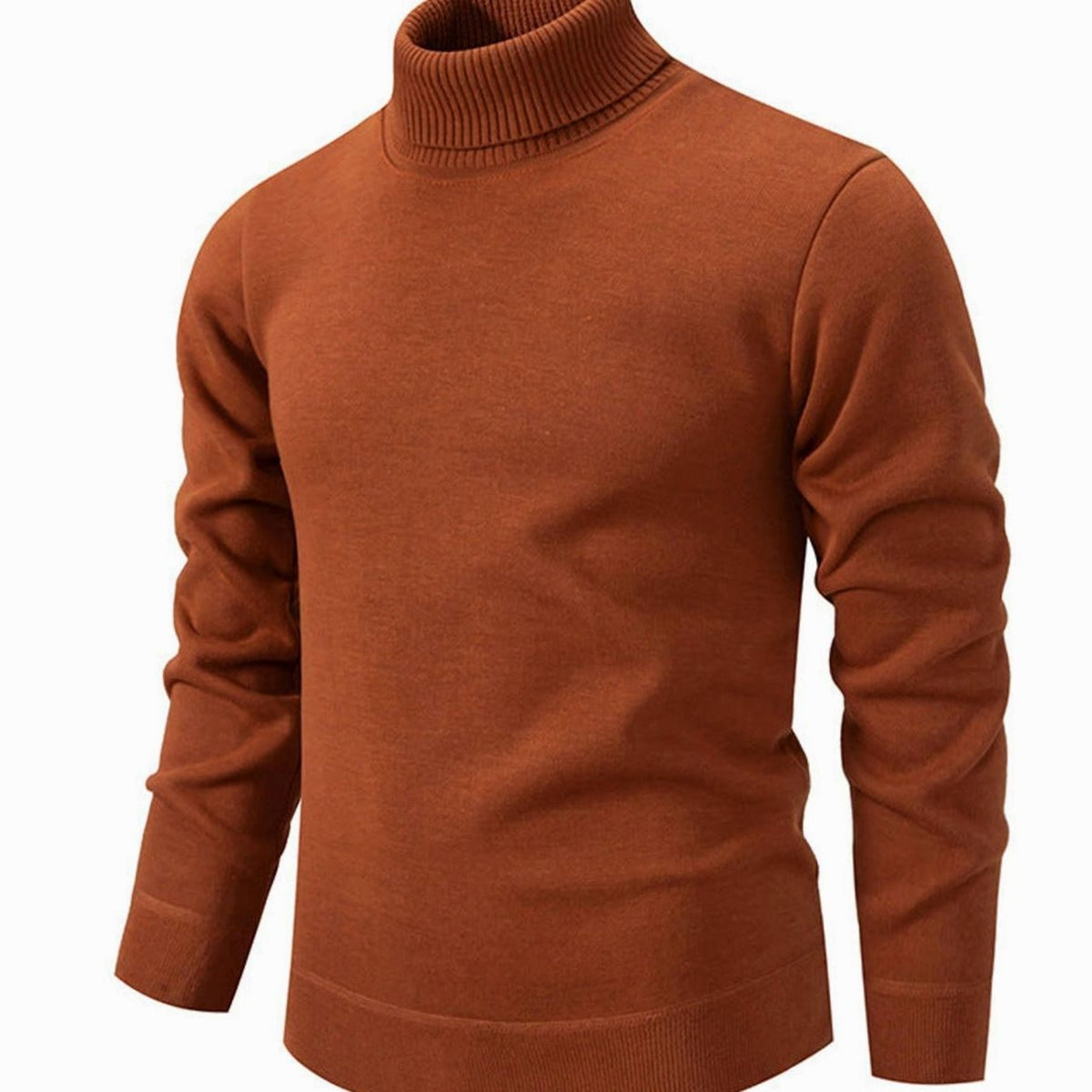 Jersey de cuello alto de punto fino acanalado y corte entallado para hombre, con puños acanalados