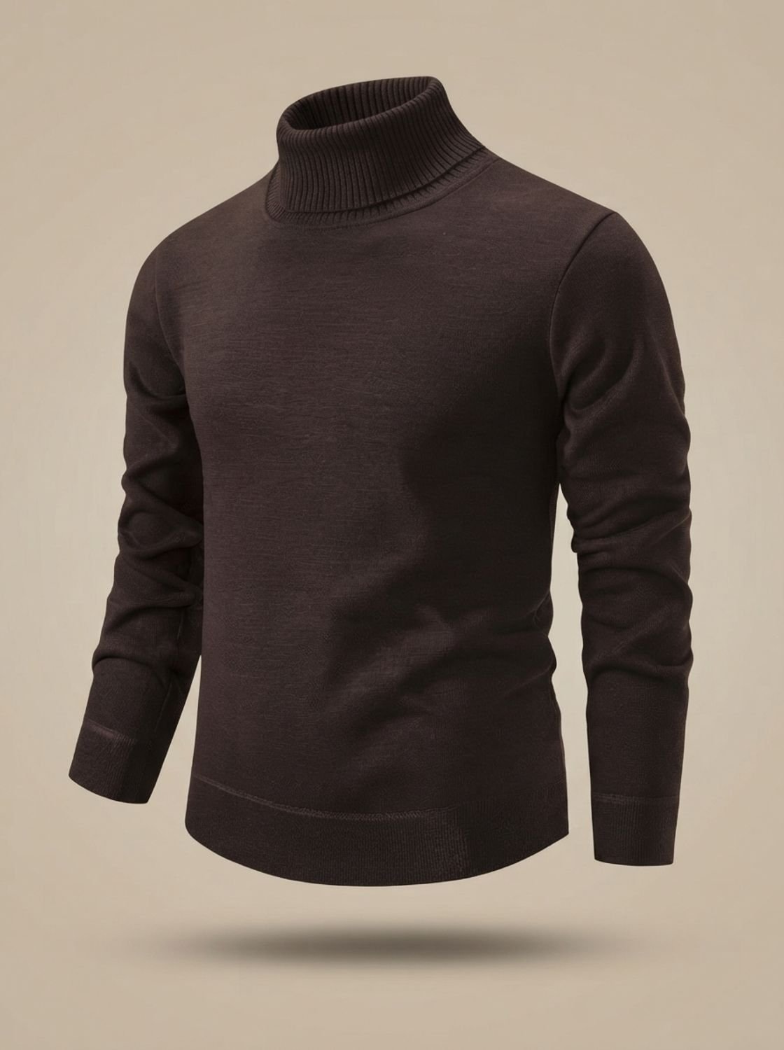 Jersey de cuello alto de punto fino acanalado y corte entallado para hombre, con puños acanalados