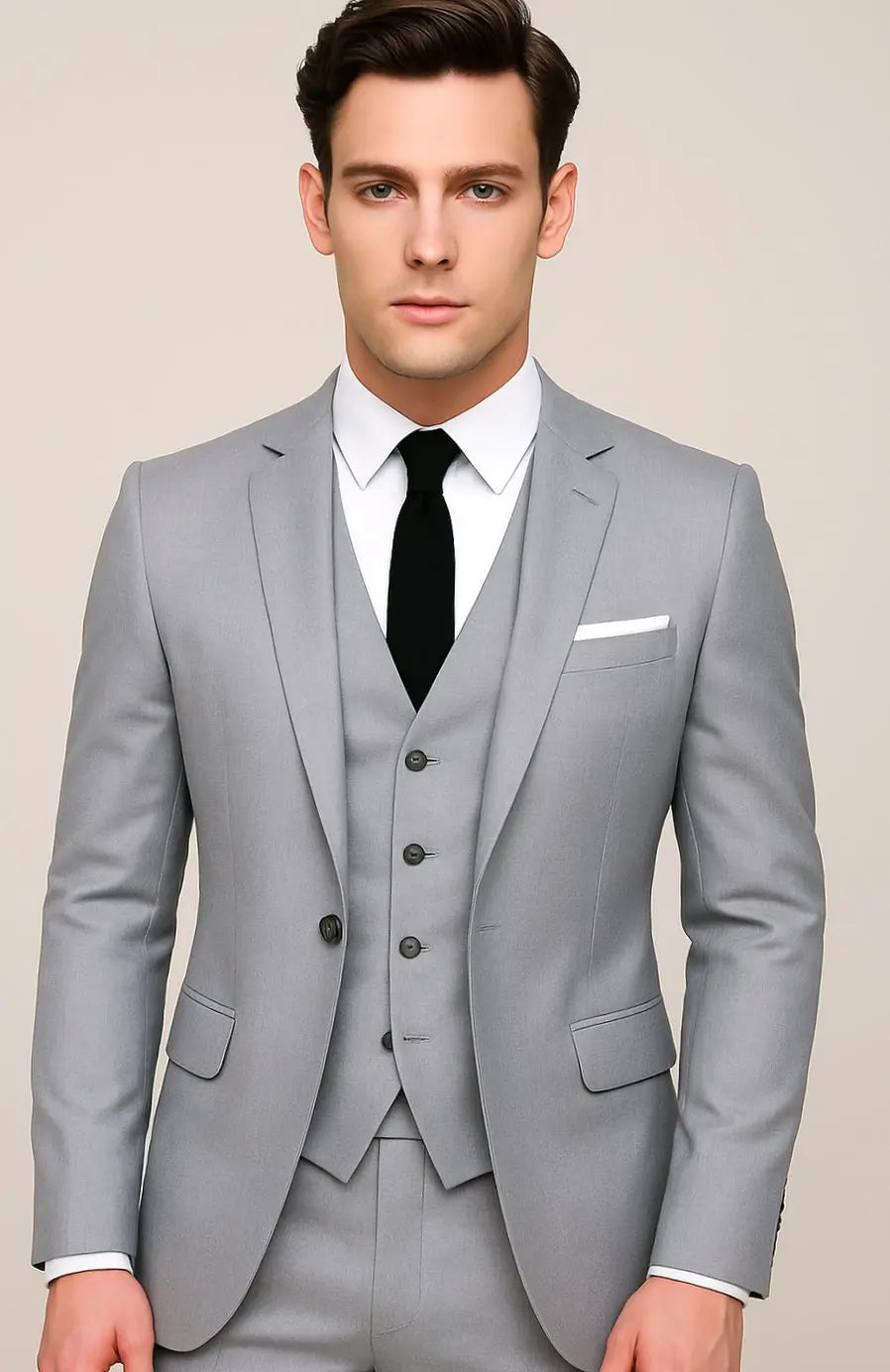 Traje formal de tres piezas para hombre, entallado y de botonadura sencilla