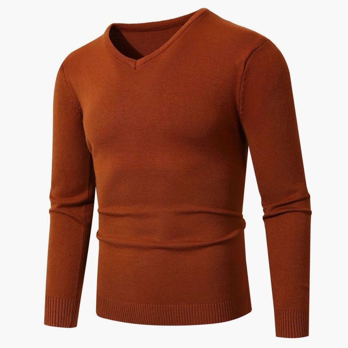 Jersey de punto fino elástico para hombre, entallado, con cuello de pico y puños acanalados