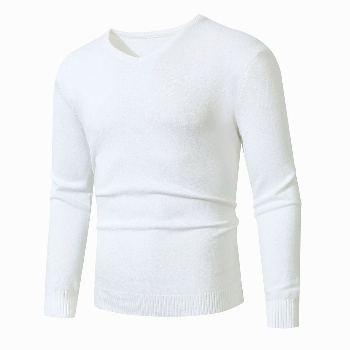 Jersey de punto fino elástico para hombre, entallado, con cuello de pico y puños acanalados