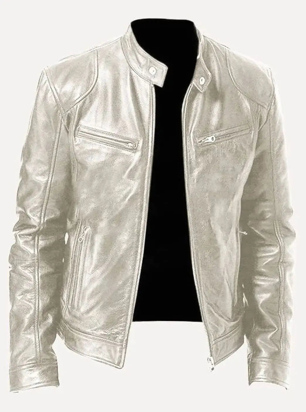 Chaqueta de estilo motero de cuero para hombre, entallada y con cierre