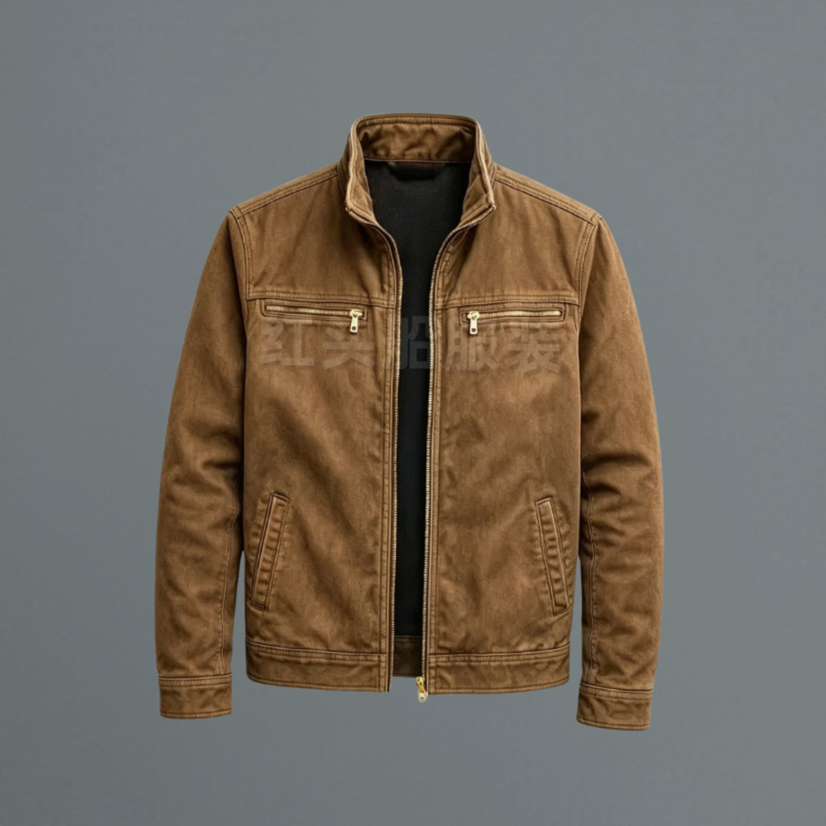 Chaqueta bomber entallada para hombre, con cuello alto y cierre completo