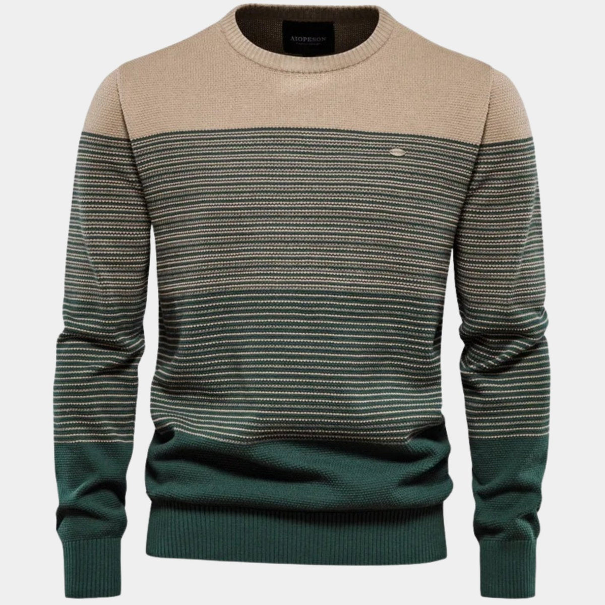 Jersey de punto a rayas y bloques de color para hombre, con cuello redondo, verde