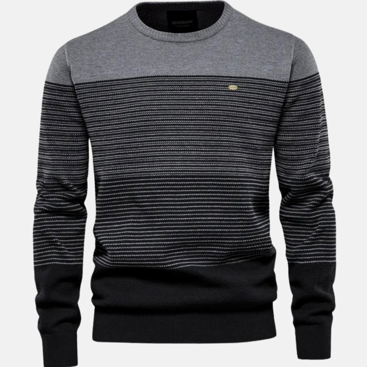 Jersey de punto a rayas y bloques de color para hombre, con cuello redondo, verde